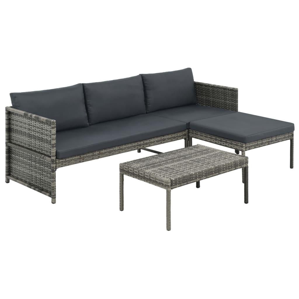 Set Divani Da Giardino 3 Pz Con Cuscini In Polyrattan Grigio