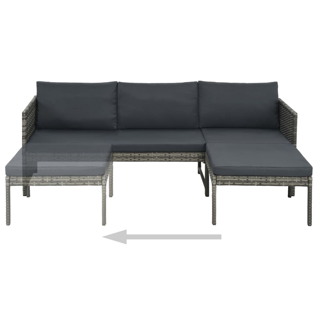 Set Divani Da Giardino 3 Pz Con Cuscini In Polyrattan Grigio - Image 3