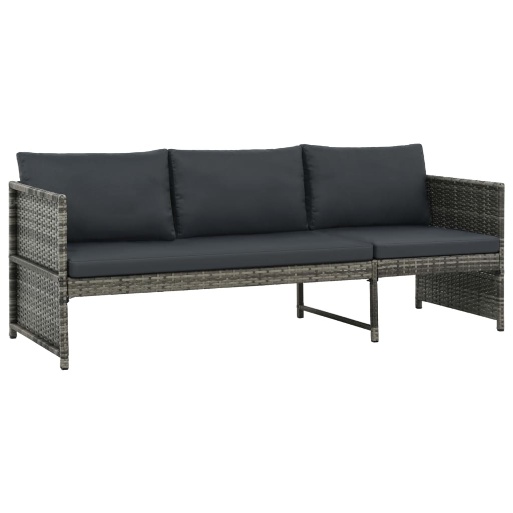Set Divani Da Giardino 3 Pz Con Cuscini In Polyrattan Grigio - Image 4