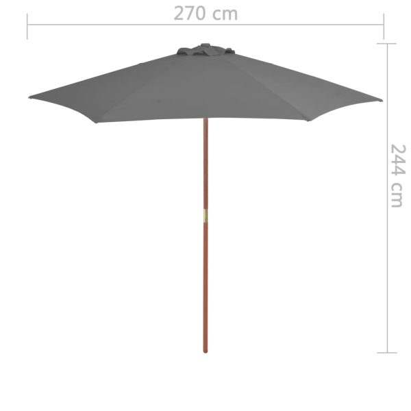 Ombrellone Da Esterni Con Palo In Legno 270 Cm Antracite - Image 6