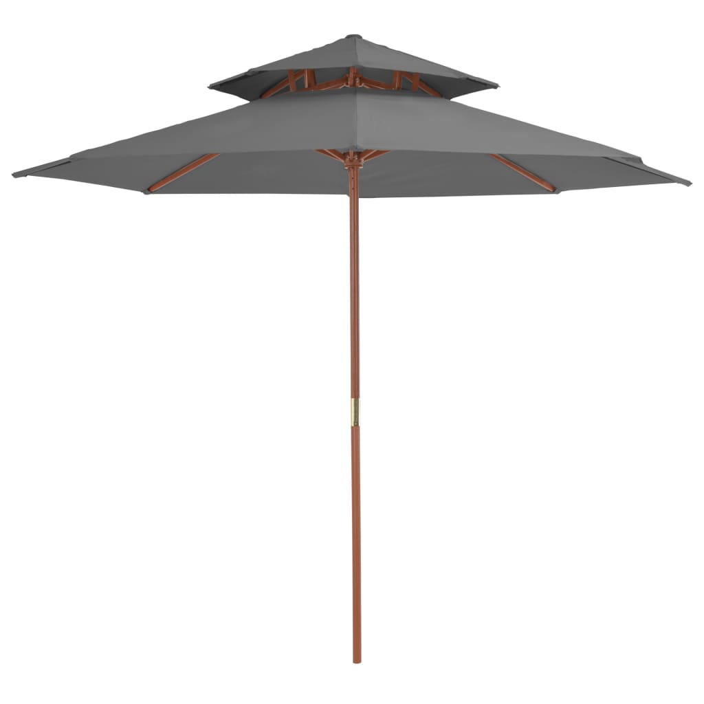 Ombrellone A Due Livelli Con Palo In Legno 270 Cm Antracite