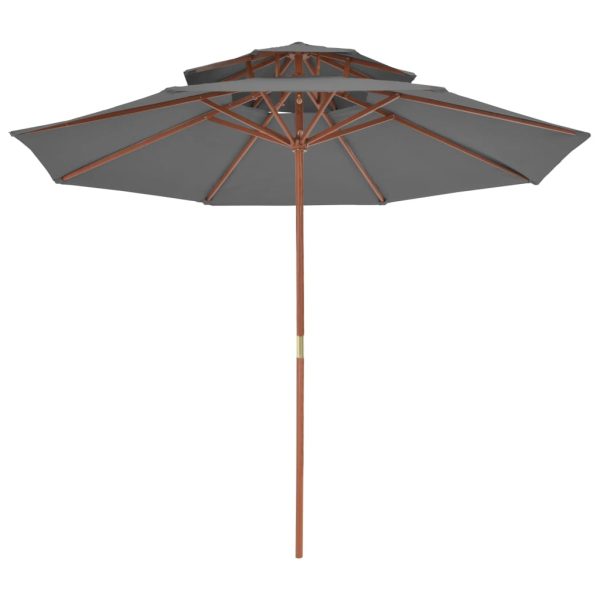 Ombrellone A Due Livelli Con Palo In Legno 270 Cm Antracite - Image 3