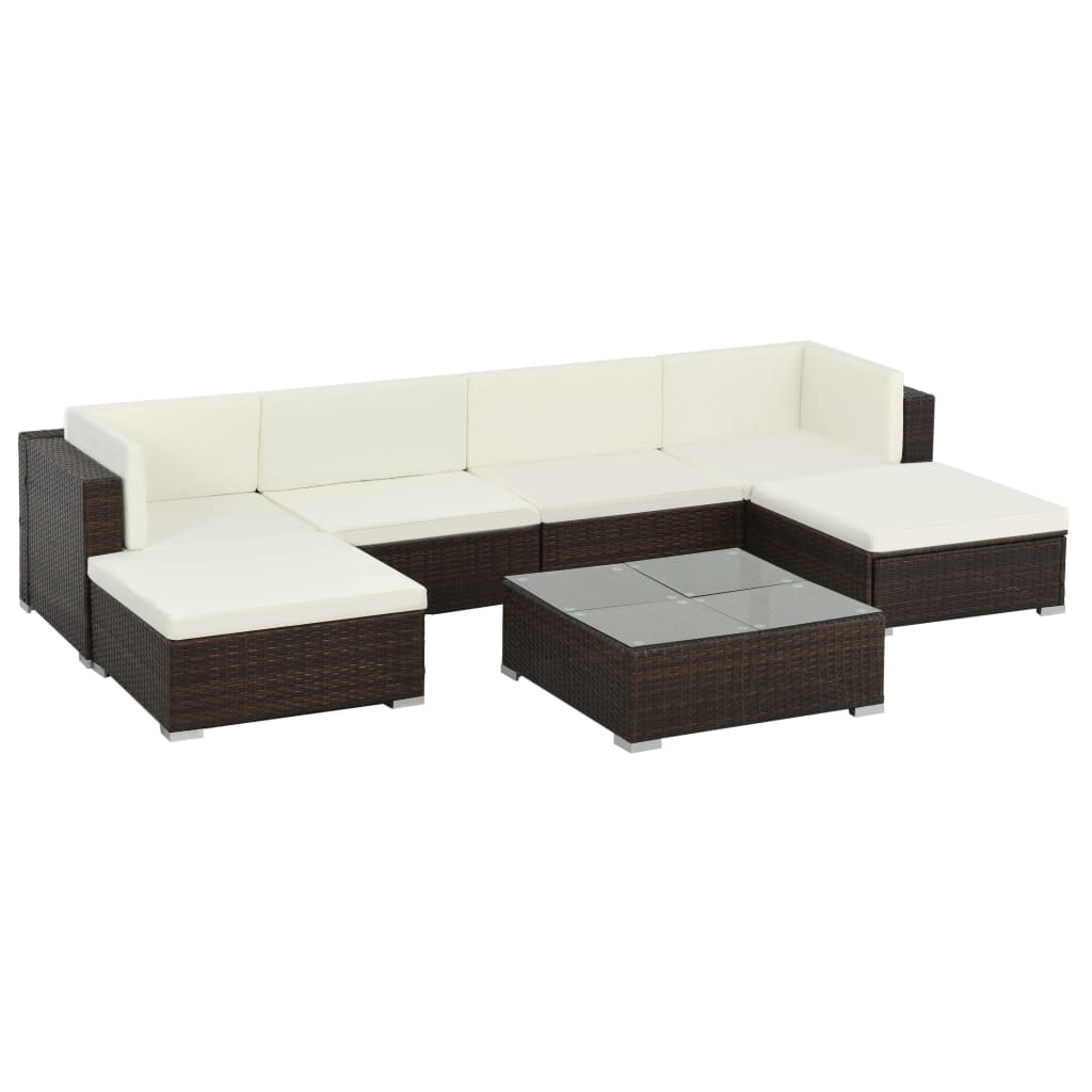 Set Divani Da Giardino 7 Pz Con Cuscini In Polyrattan Marrone