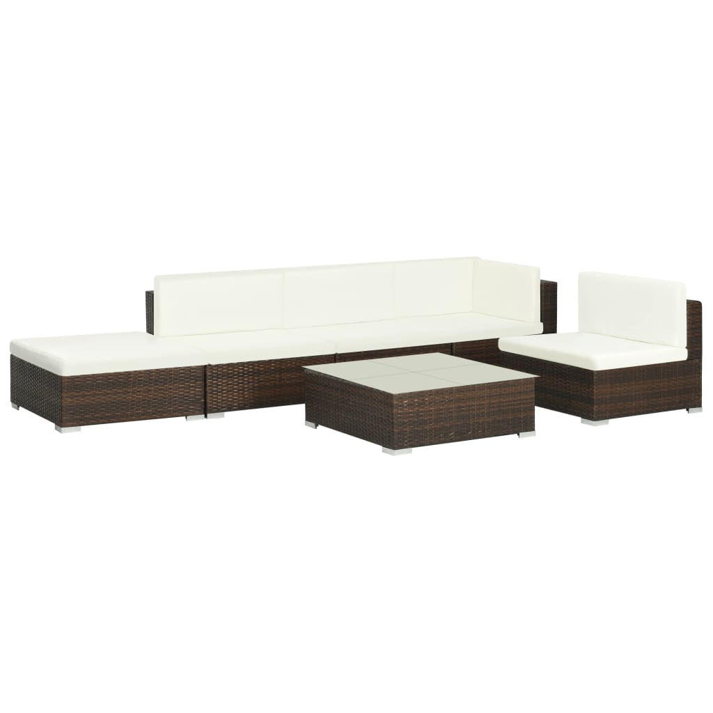 Set Divani Da Giardino 6 Pz Con Cuscini In Polyrattan Marrone