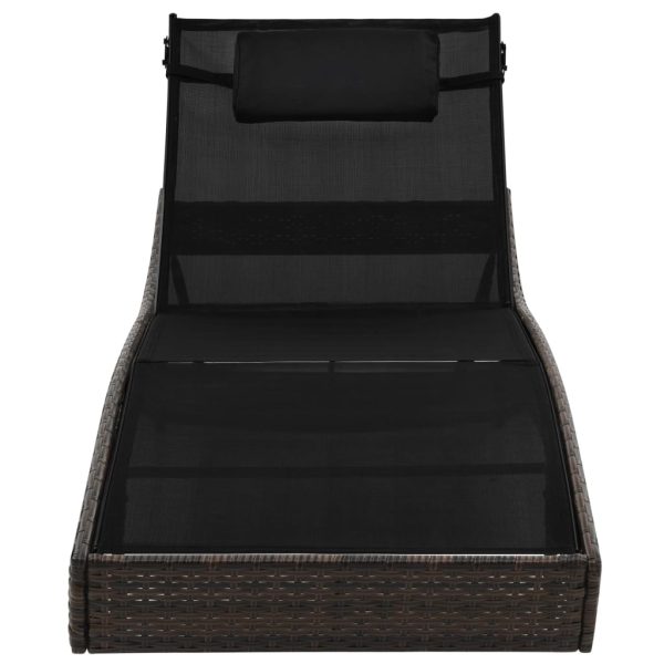 Lettino Prendisole Con Cuscino In Polyrattan Marrone - Image 3