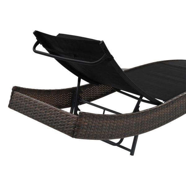 Lettino Prendisole Con Cuscino In Polyrattan Marrone - Image 4