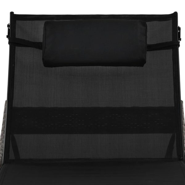Lettino Prendisole Con Cuscino In Polyrattan Marrone - Image 5
