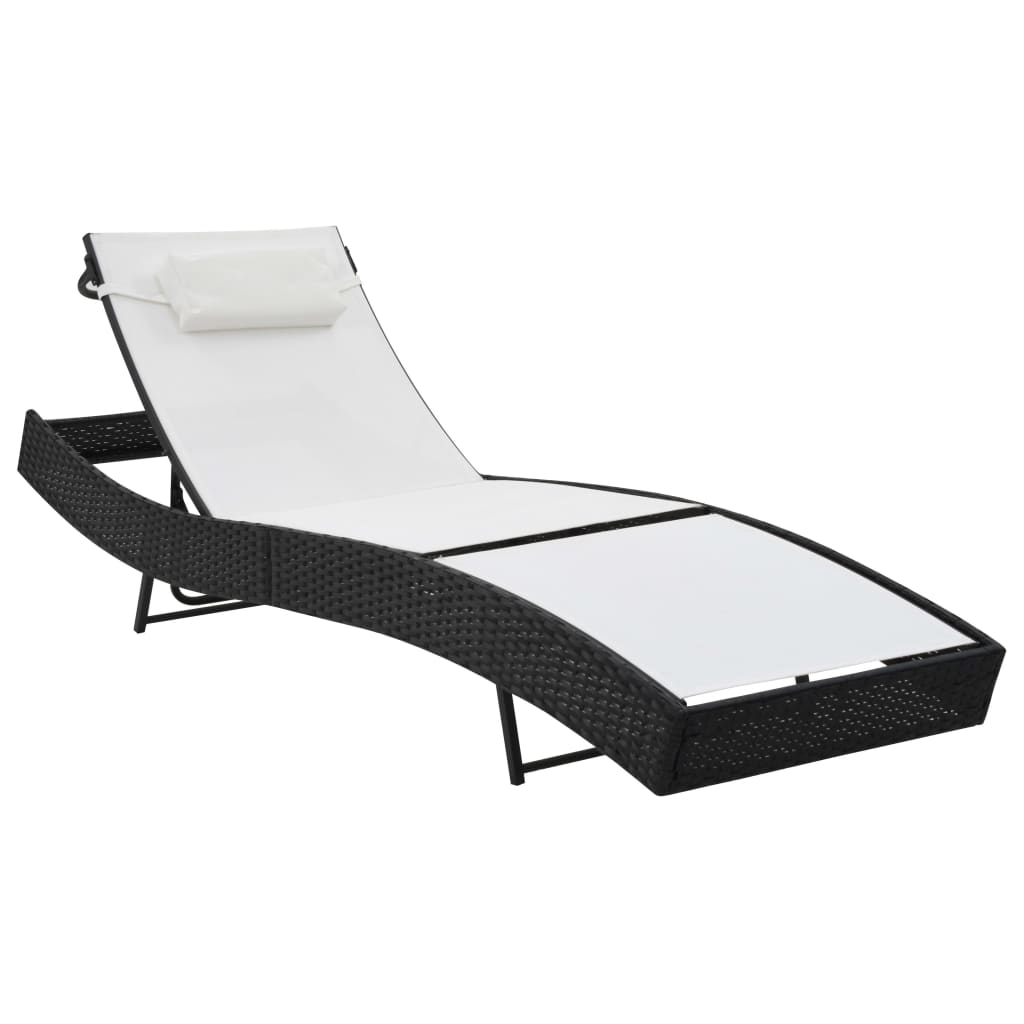 Lettino Prendisole Con Cuscino In Polyrattan Nero