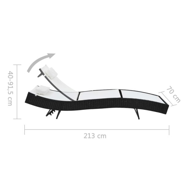 Lettino Prendisole Con Cuscino In Polyrattan Nero - Image 6
