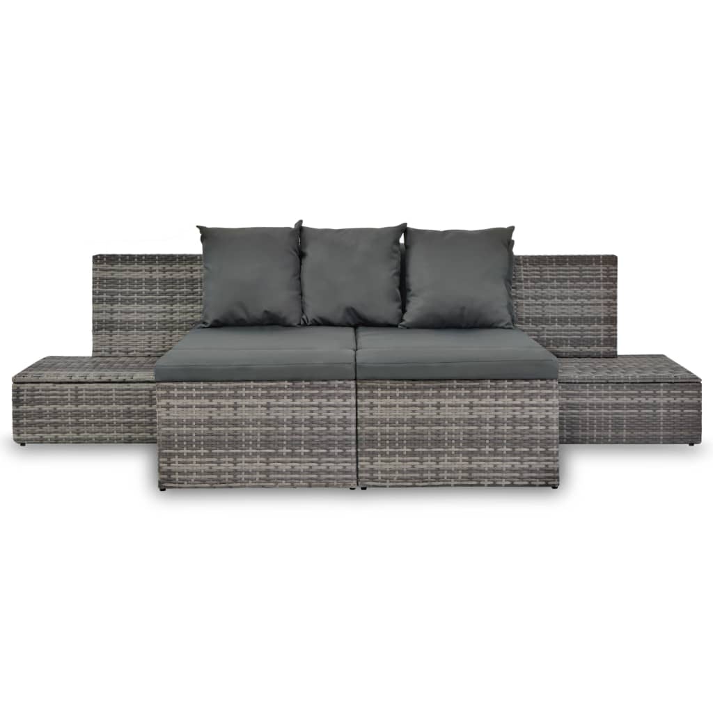 Set Divani Da Giardino 4 Pz Con Cuscini In Polyrattan Grigio - Image 3