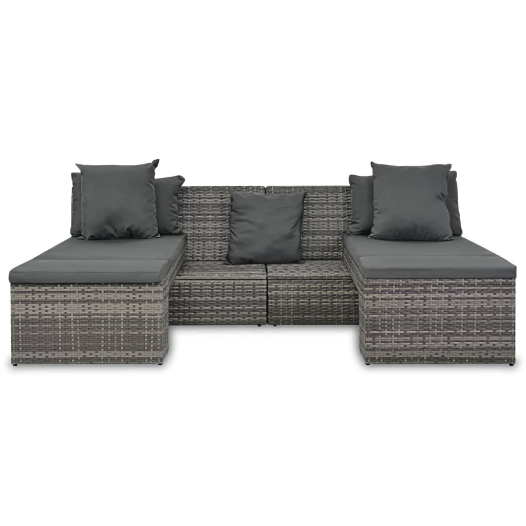 Set Divani Da Giardino 4 Pz Con Cuscini In Polyrattan Grigio - Image 4