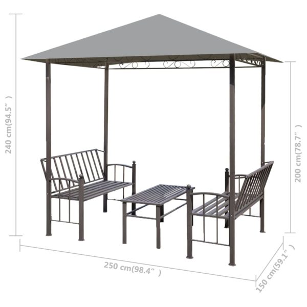 Padiglione Giardino Con Tavolo E Panche 2,5x1,5x2,4m Antracite - Image 5