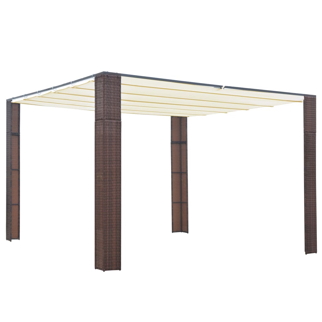 Gazebo Con Tetto In Polyrattan 300x300x200cm Marrone E Crema