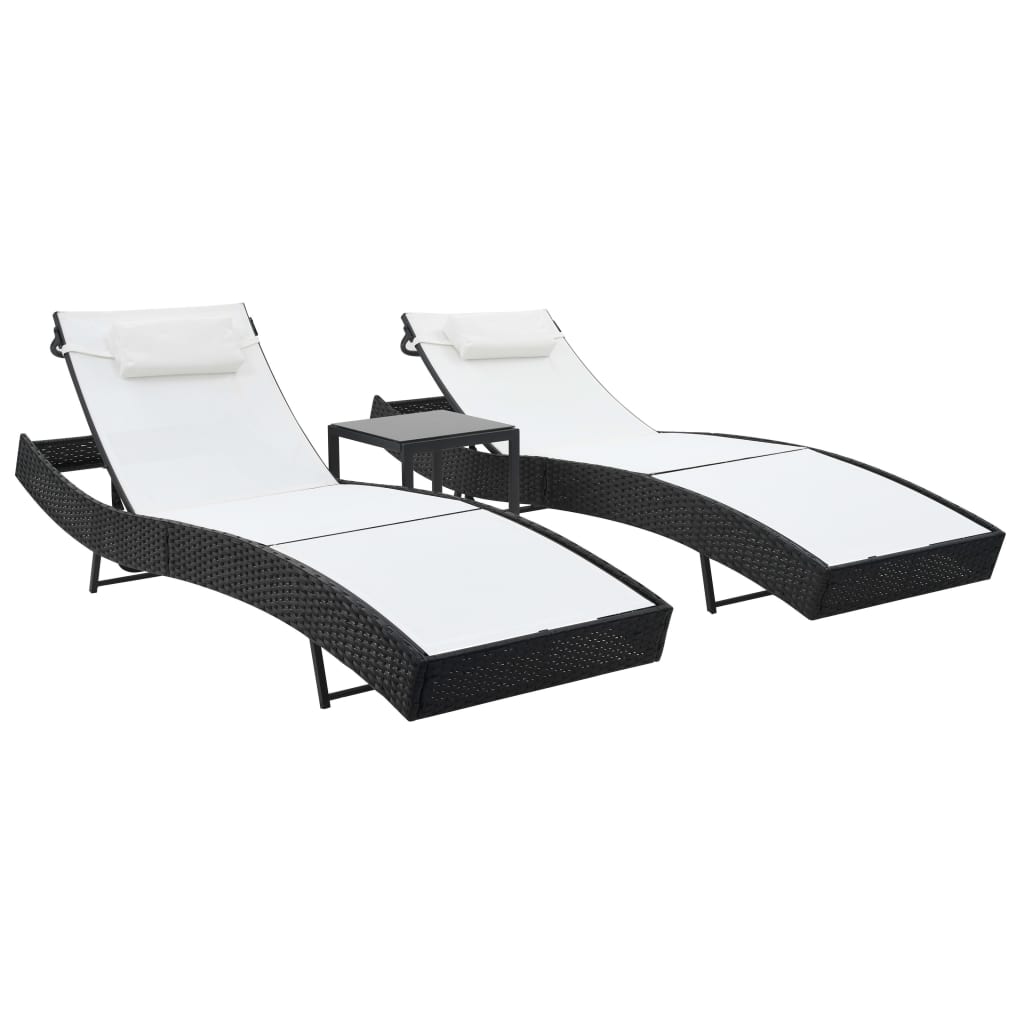 Lettini Prendisole 2 Pz E Tavolo In Polyrattan E Textilene Nero