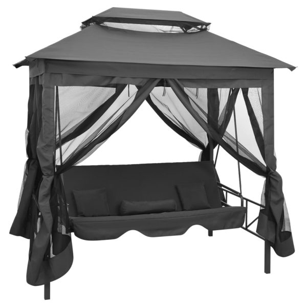 Panchina A Dondolo Baldacchino Antracite 220x160x240 Cm Acciaio