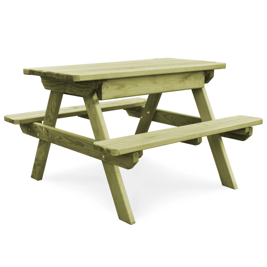 Tavolo Da Picnic Per Bambini Con Panche 90x90x58 Cm In Pino