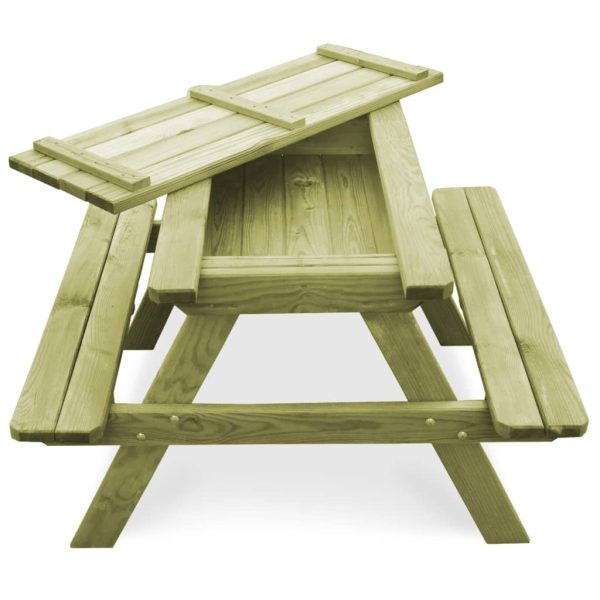 Tavolo Da Picnic Per Bambini Con Panche 90x90x58 Cm In Pino - Image 4