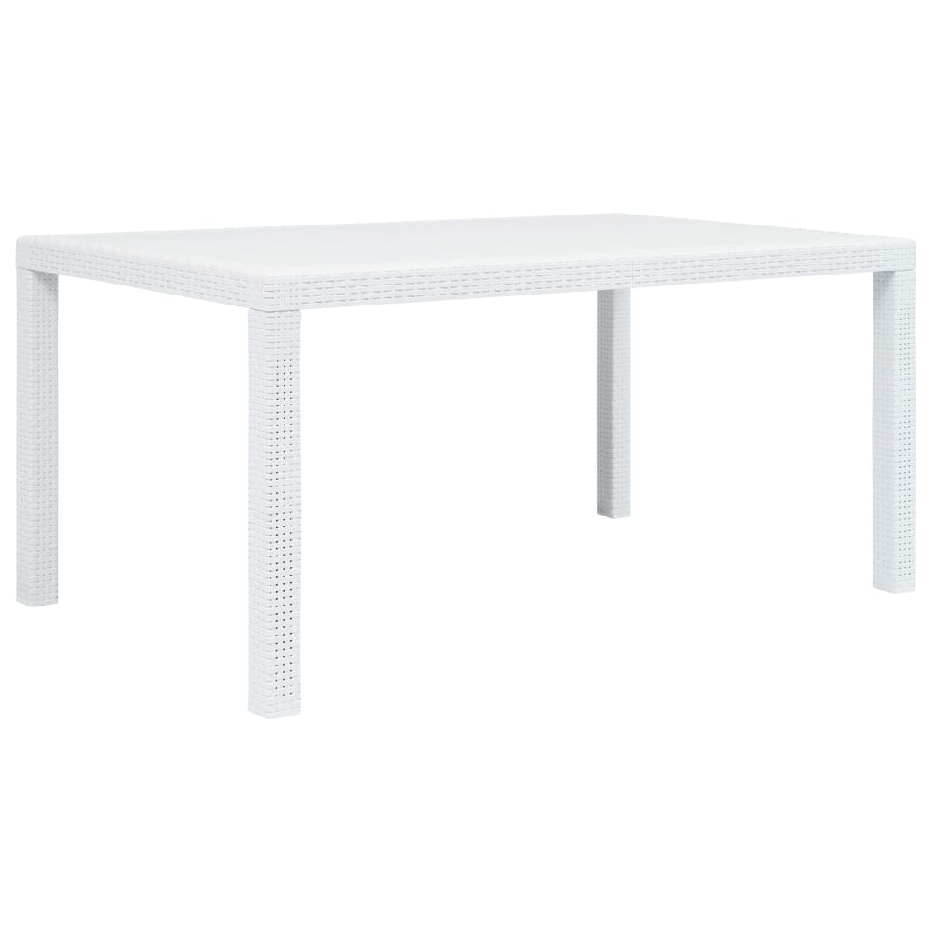 Tavolo Da Giardino Bianco 150x90x72 Cm In Plastica Stile Rattan