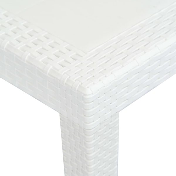 Tavolo Da Giardino Bianco 150x90x72 Cm In Plastica Stile Rattan - Image 3