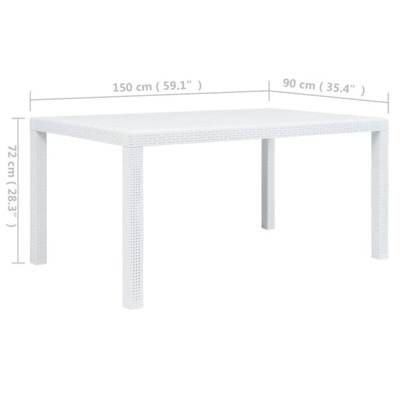 Tavolo Da Giardino Bianco 150x90x72 Cm In Plastica Stile Rattan - Image 5