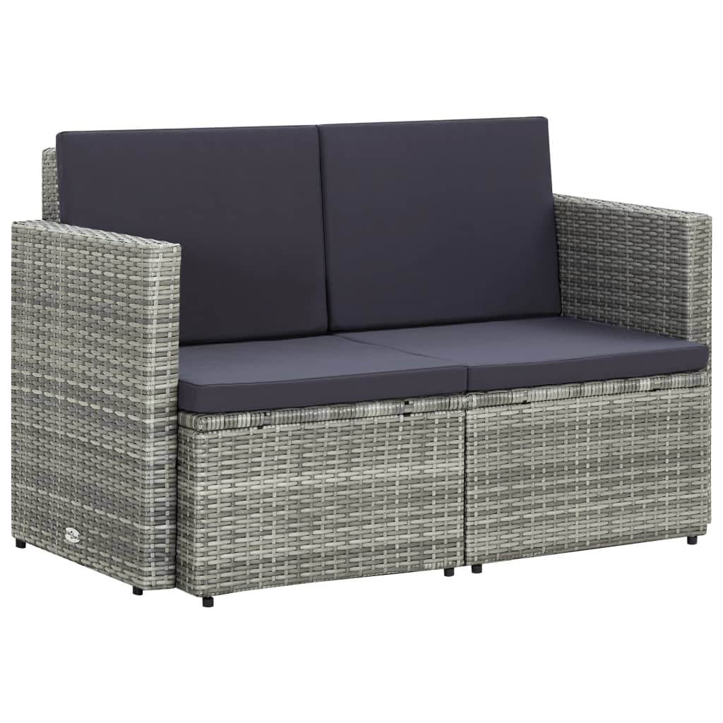 Divano Da Giardino A 2 Posti Con Cuscini Grigio In Polyrattan