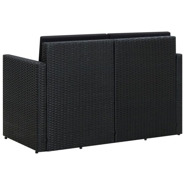 Divano Da Giardino A 2 Posti Con Cuscini Nero In Polyrattan - Image 4