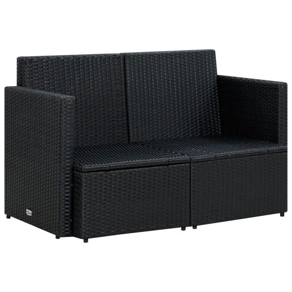 Divano Da Giardino A 2 Posti Con Cuscini Nero In Polyrattan - Image 5