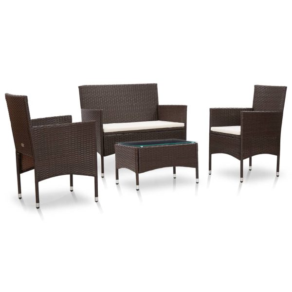 Set Divani Da Giardino 4 Pz Con Cuscini In Polyrattan Marrone