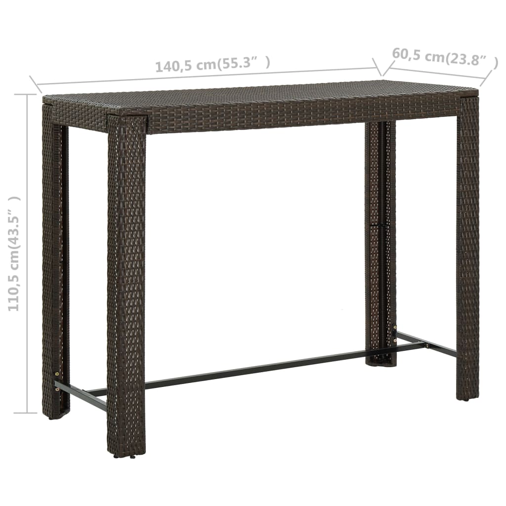 Tavolo Bar Da Giardino Marrone 140,5x60,5x110,5 Cm Polyrattan - Image 6