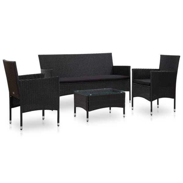 Set Divani Da Giardino 4 Pz Con Cuscini In Polyrattan Nero