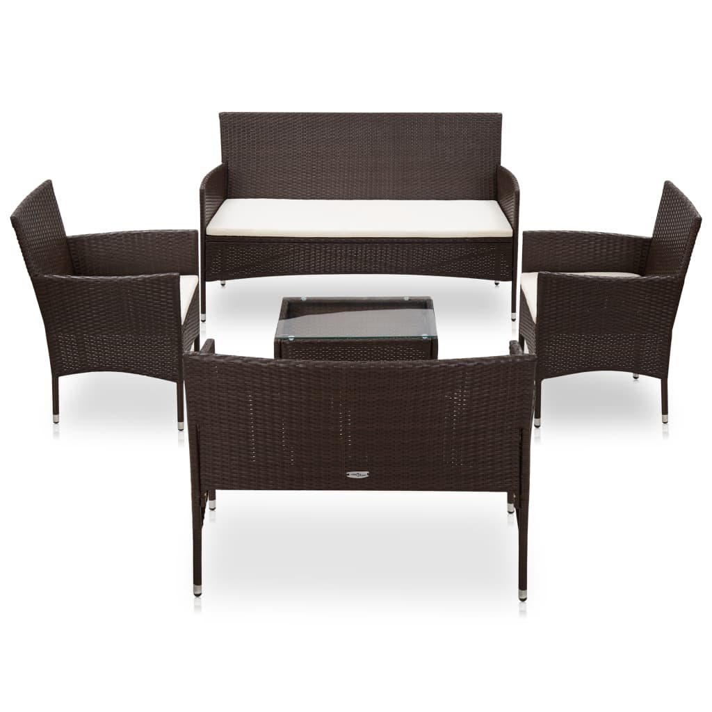 Set Divani Da Giardino 5 Pz Con Cuscini In Polyrattan Marrone