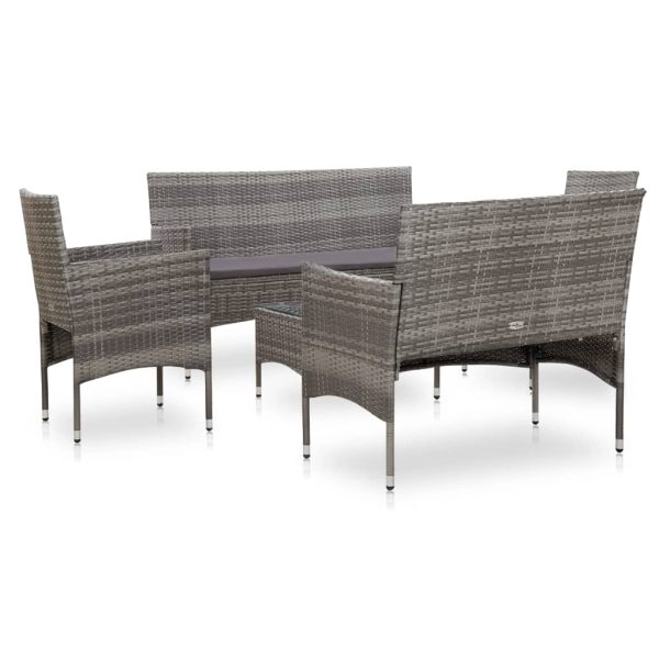 Set Divani Da Giardino 5 Pz Con Cuscini In Polyrattan Grigio - Image 2