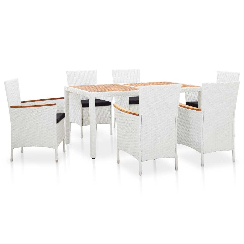 Set Da Pranzo Da Giardino 7 Pz In Polyrattan Bianco