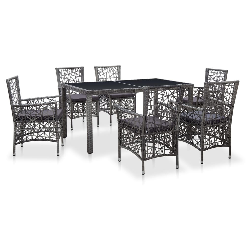 Set Da Pranzo Da Giardino 7 Pz In Polyrattan Grigio