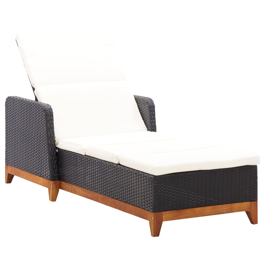 Lettino Prendisole Polyrattan E Legno Massello Di Acacia Nero