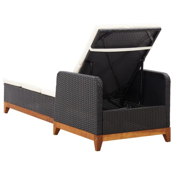 Lettino Prendisole Polyrattan E Legno Massello Di Acacia Nero - Image 3
