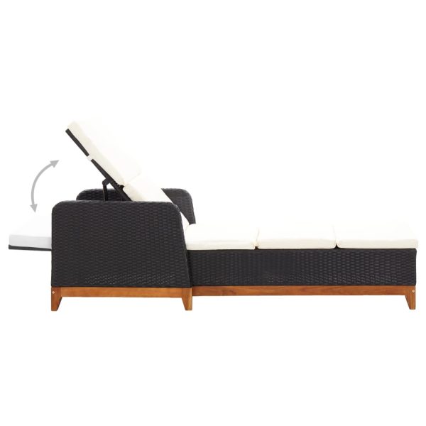 Lettino Prendisole Polyrattan E Legno Massello Di Acacia Nero - Image 4