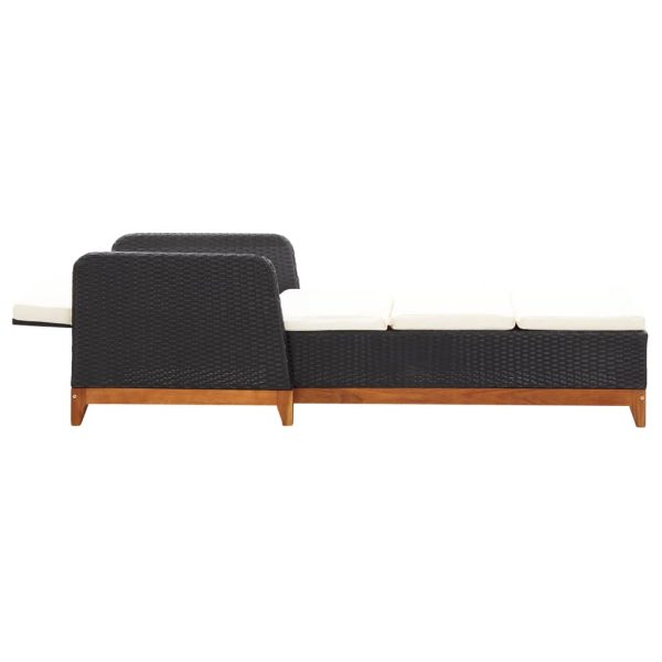 Lettino Prendisole Polyrattan E Legno Massello Di Acacia Nero - Image 5