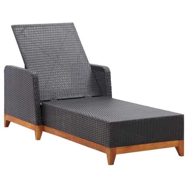 Lettino Prendisole Polyrattan E Legno Massello Di Acacia Nero - Image 6