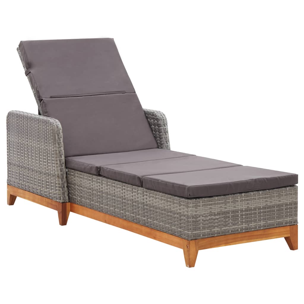 Lettino Prendisole Polyrattan E Legno Massello Di Acacia Grigio