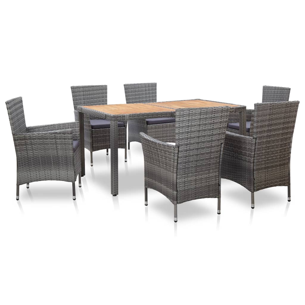 Set Da Pranzo Per Esterni 7 Pz Con Cuscini In Polyrattan Grigio