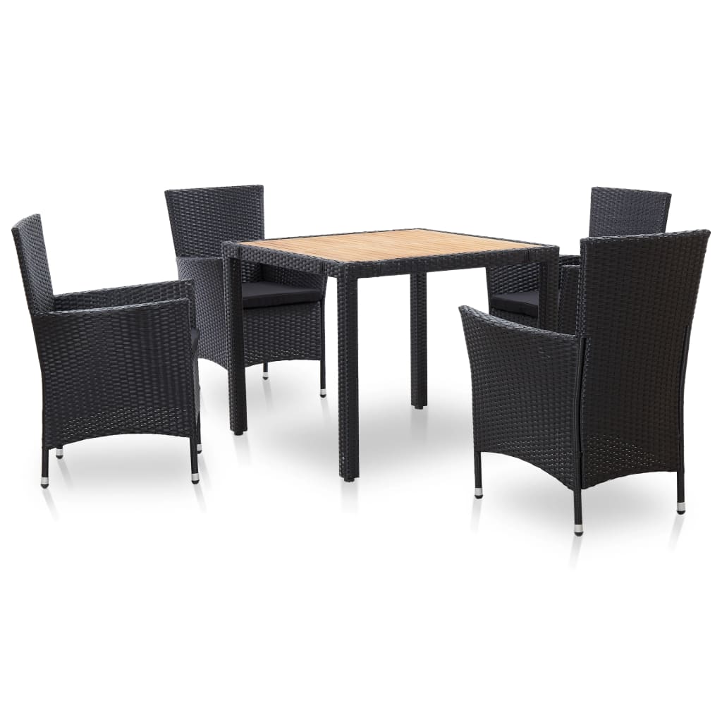 Set Da Pranzo Da Giardino 5 Pz Con Cuscini In Polyrattan Nero