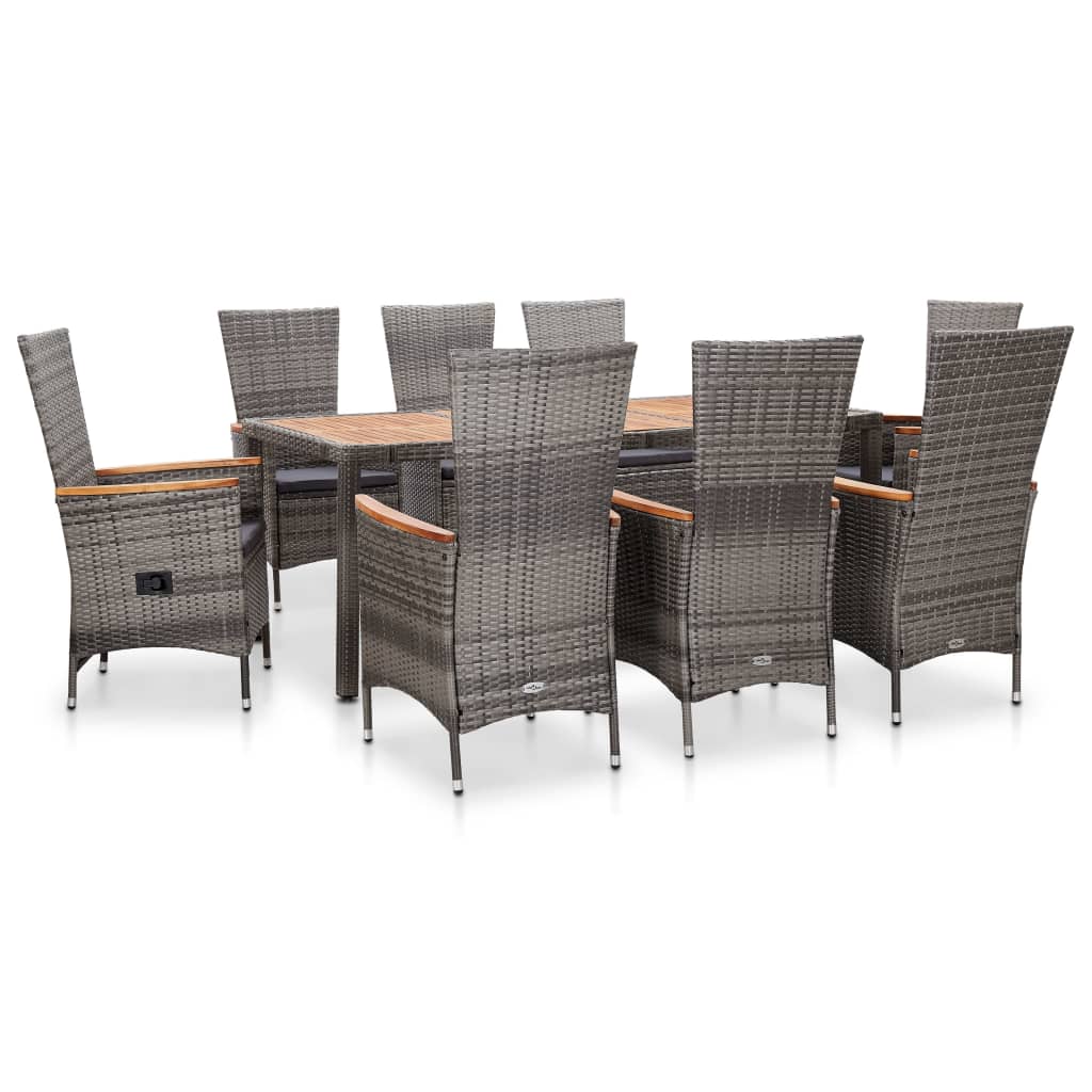 Set Da Pranzo Da Esterno 9 Pz Con Cuscini In Polyrattan Grigio