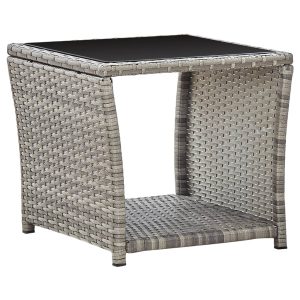 Tavolino Da Caffè Grigio 45x45x40 Cm In Polyrattan E Vetro