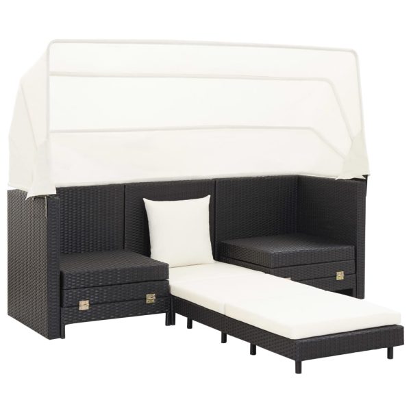 Divano Letto A 3 Posti Estendibile Con Tetto Polyrattan Nero - Image 3