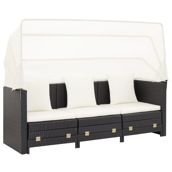 Divano Letto A 3 Posti Estendibile Con Tetto Polyrattan Nero - Image 4