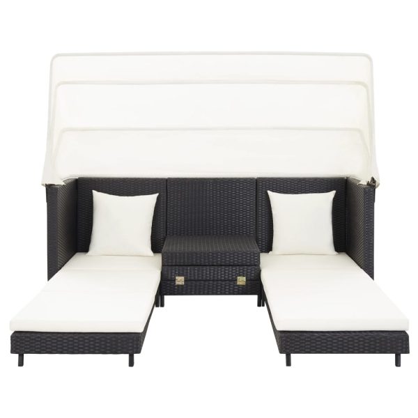 Divano Letto A 3 Posti Estendibile Con Tetto Polyrattan Nero - Image 5
