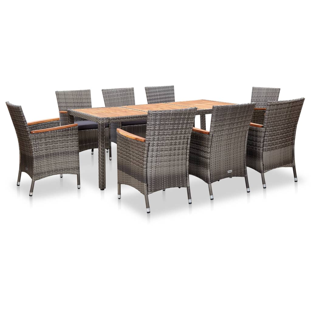 Set Da Pranzo Da Giardino 9 Pz Con Cuscini In Polyrattan Grigio