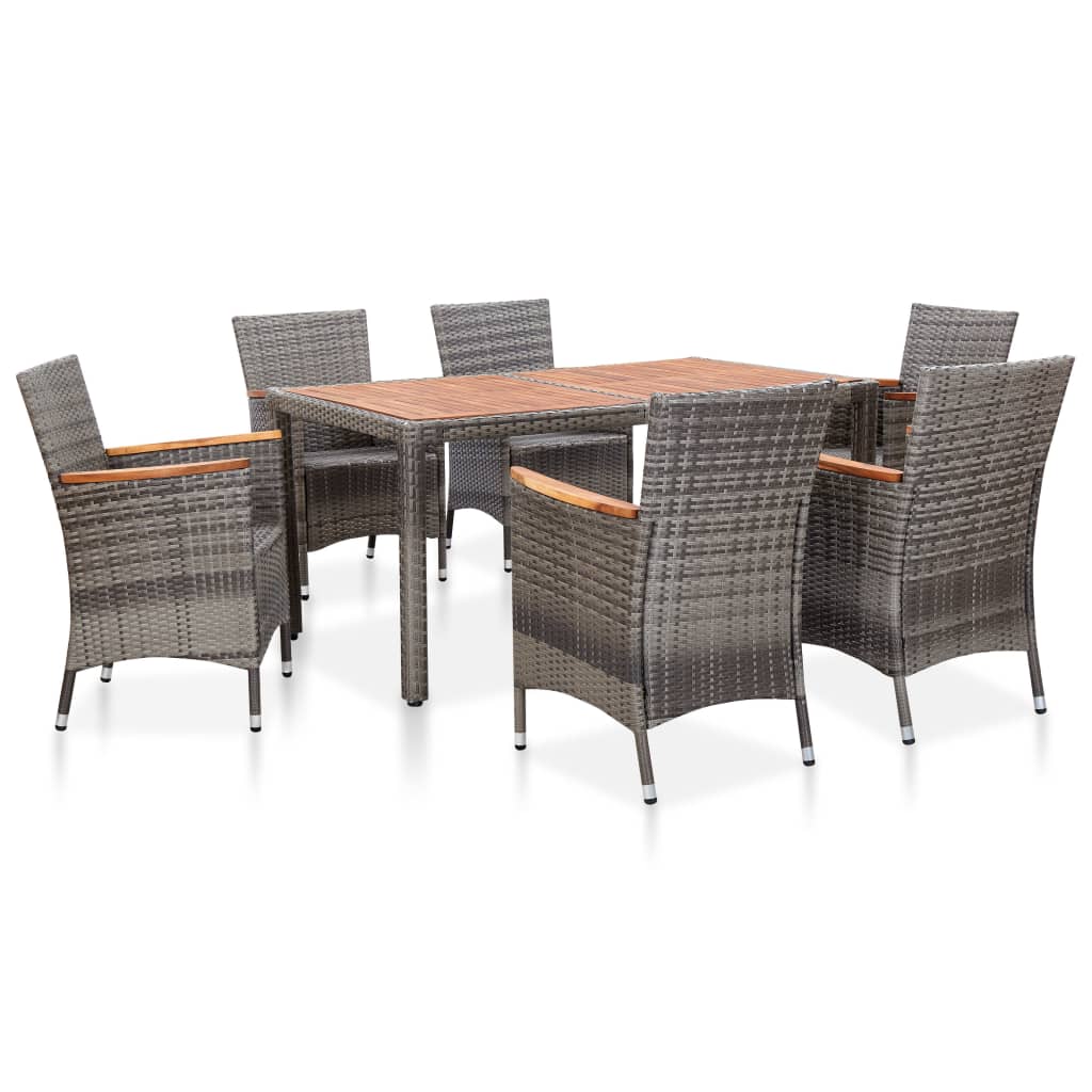 Set Da Pranzo Da Giardino 7 Pz Con Cuscini In Polyrattan Grigio