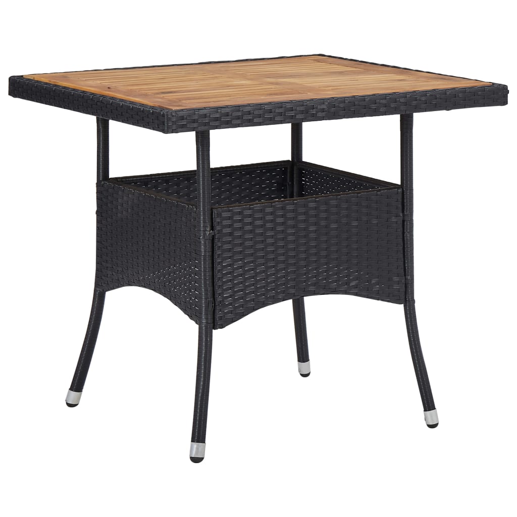 Tavolo Da Pranzo Esterno In Polyrattan Nero E Massello D'acacia